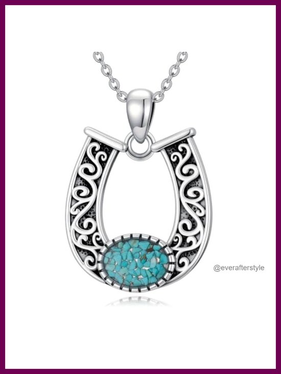 Jewelry - Turquoise Pendant Necklace Horseshoe Western Gold Plated Stainless Steel